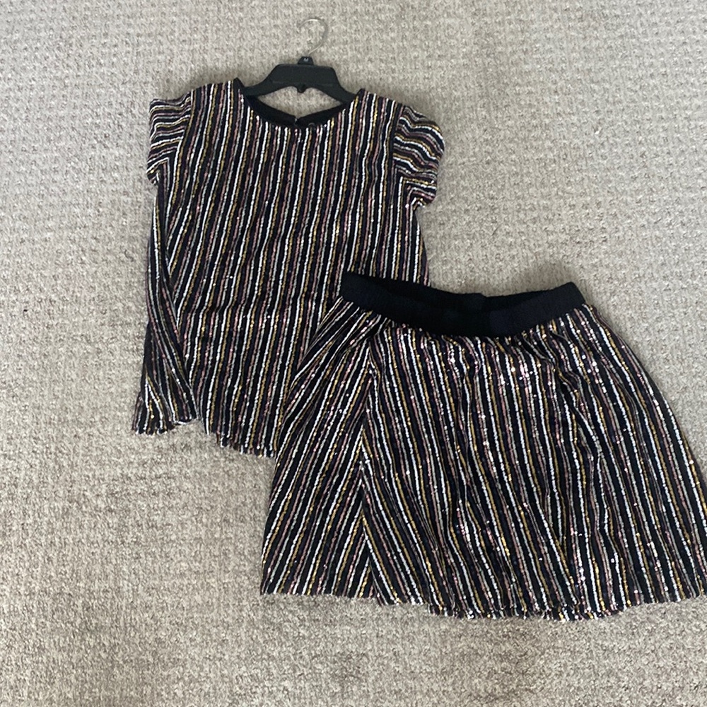 Art Class Girls 2 Piece Sequined Sequin Shirt Top and Skirt Set Size XL 14-16